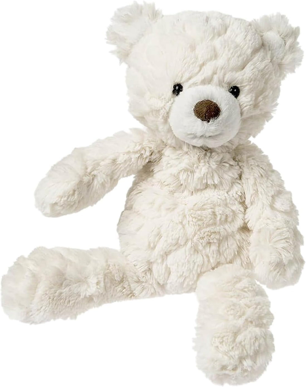 Mary Meyer Putty Bear small cream teddy on white, soft fabric for gentle cuddles.