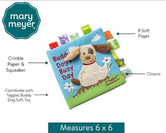 Hook-and-loop closure on Taggies Buddy Dog book for easy opening