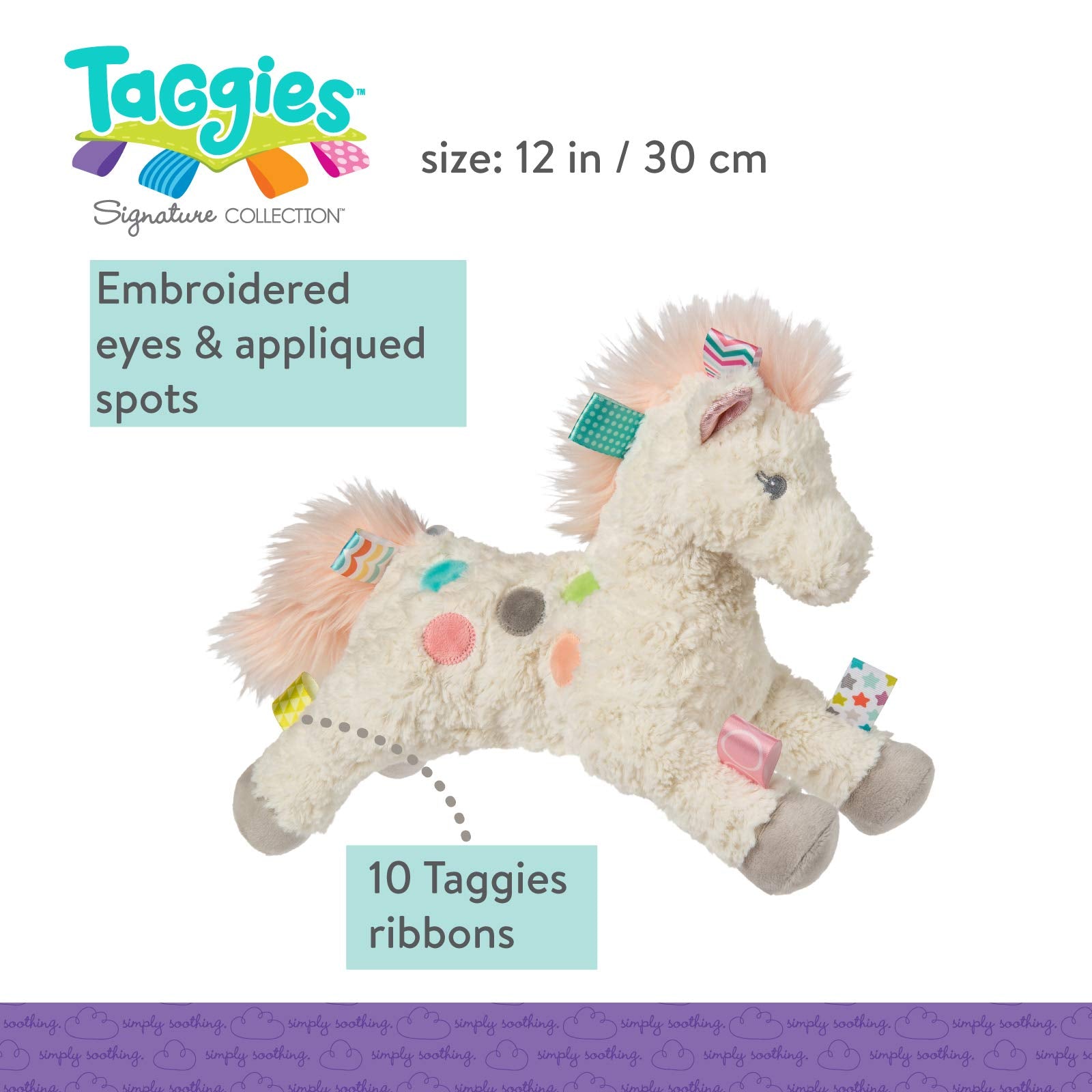 Mary Meyer Taggies Painted Pony showing satin tags for tactile play