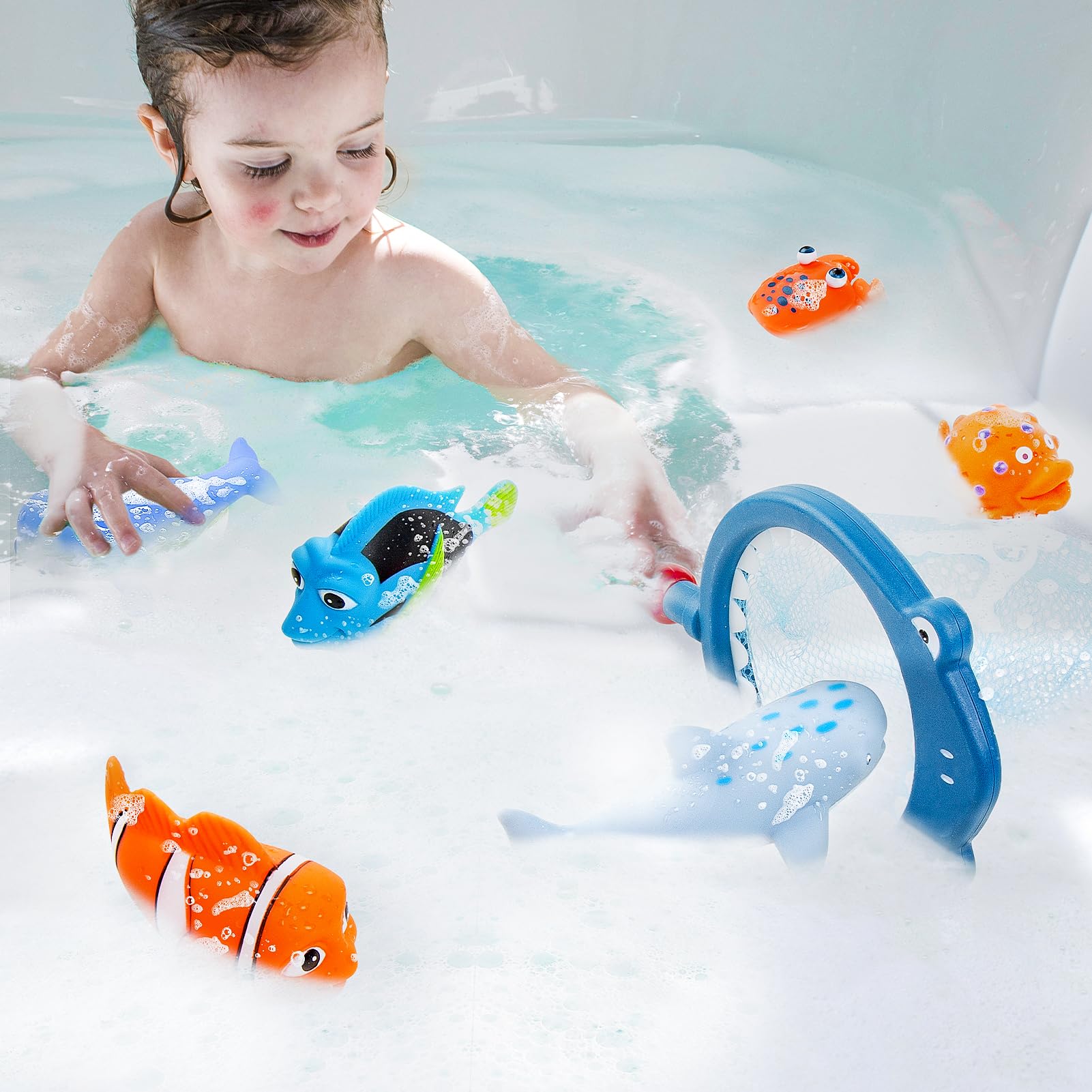 Masagotti no-hole bath toy set of six pieces for water fun and learning.