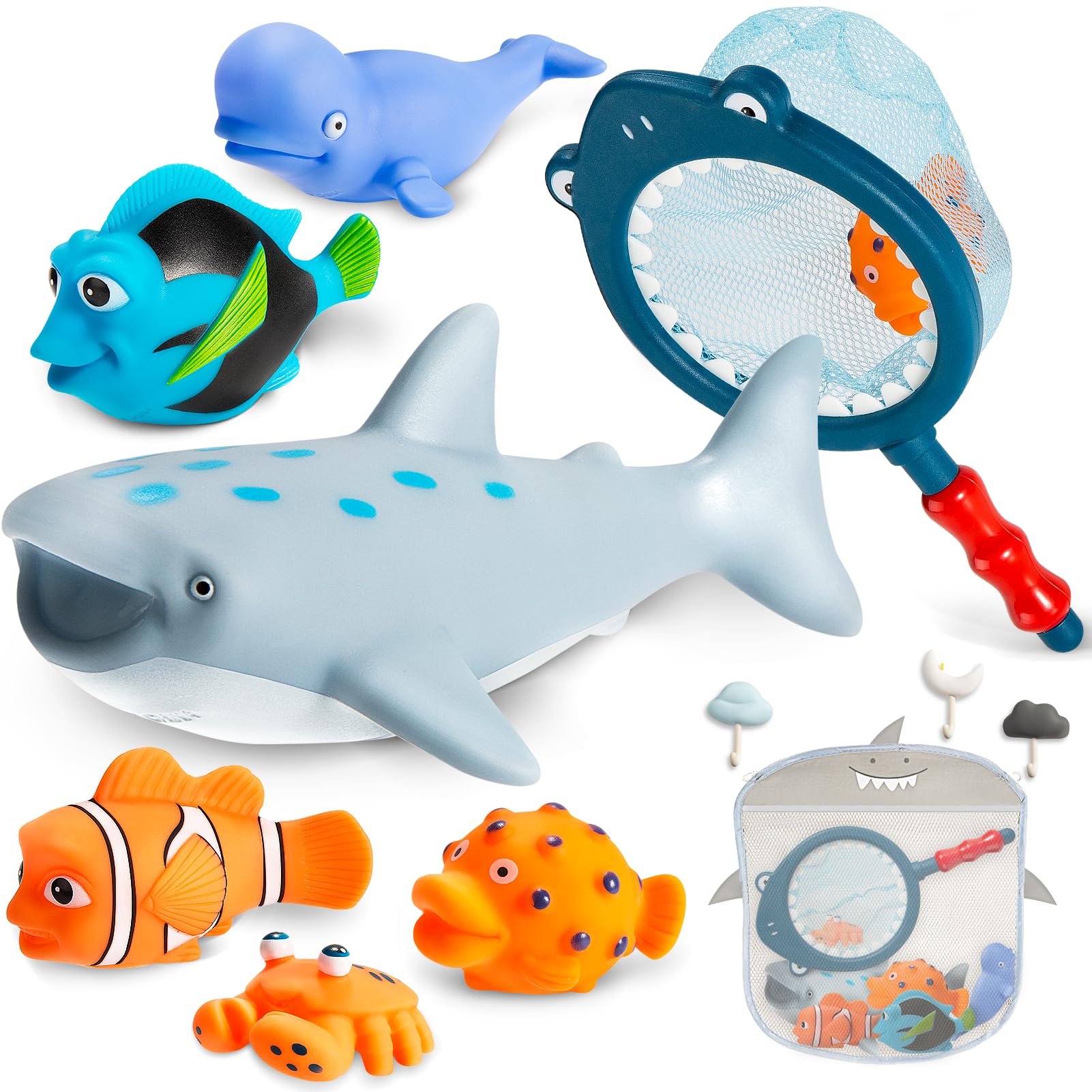 Masagotti no-hole bath toy shark with easy grip for toddlers and quick drying.