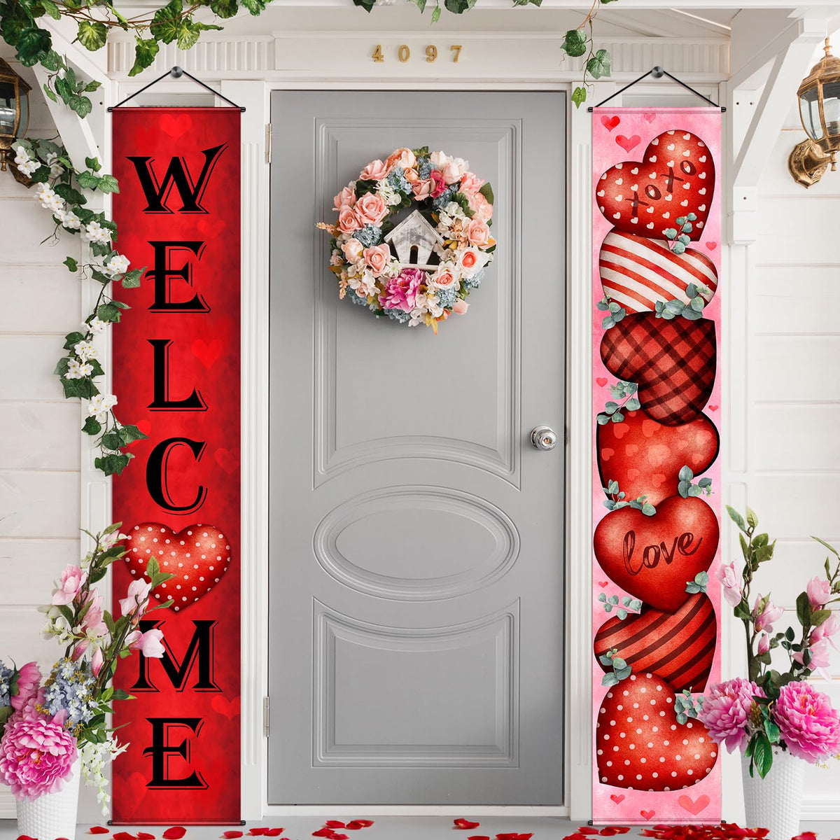 MASHAN Valentine's welcome banner 71x12 inches for indoor or outdoor door decor.