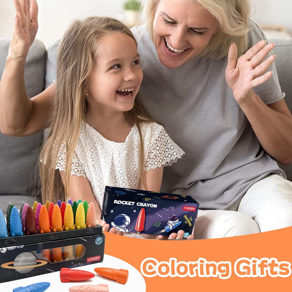 MASSRT Space Crayons washable colors for easy cleanup after play.