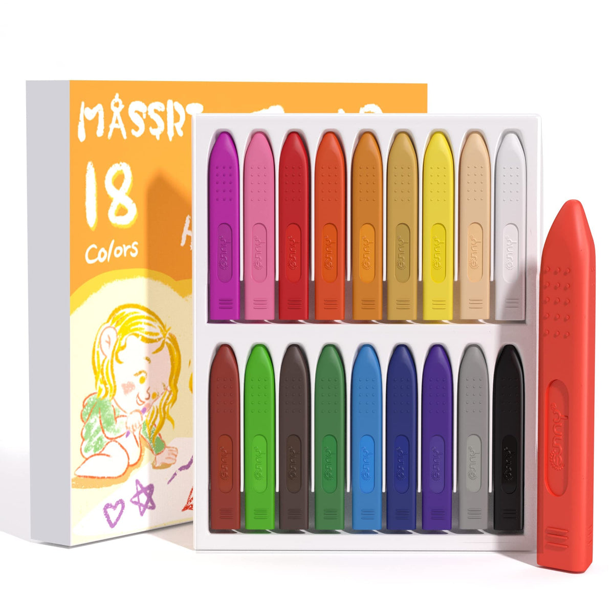 MASSRT triangle jumbo crayons in box, mess-free coloring for kids