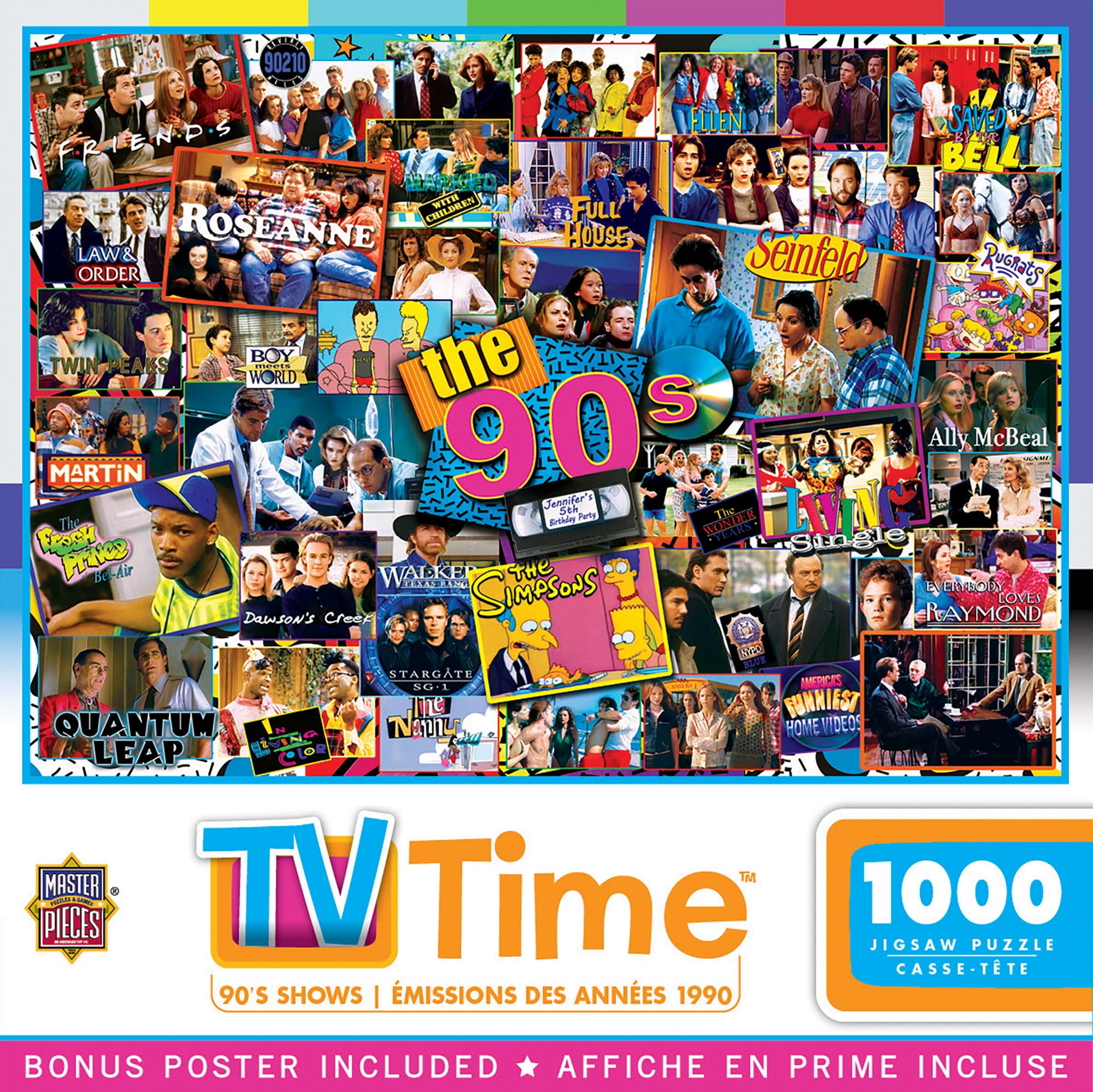 MasterPieces 1000-piece puzzle collage of 90s shows for nostalgic family game night.