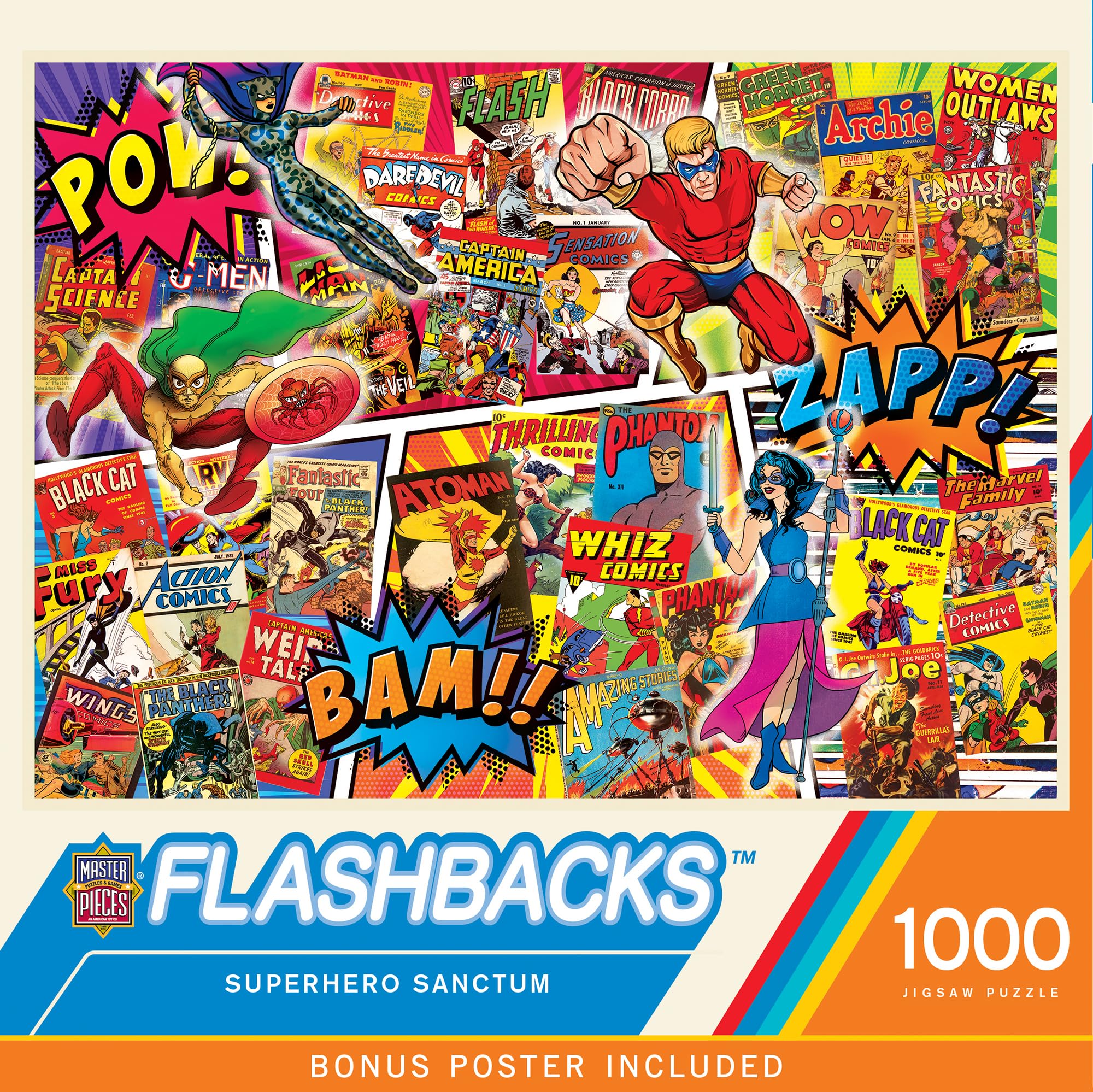 MasterPieces 1000-piece puzzle artwork closeup; premium interlocking for a satisfying build