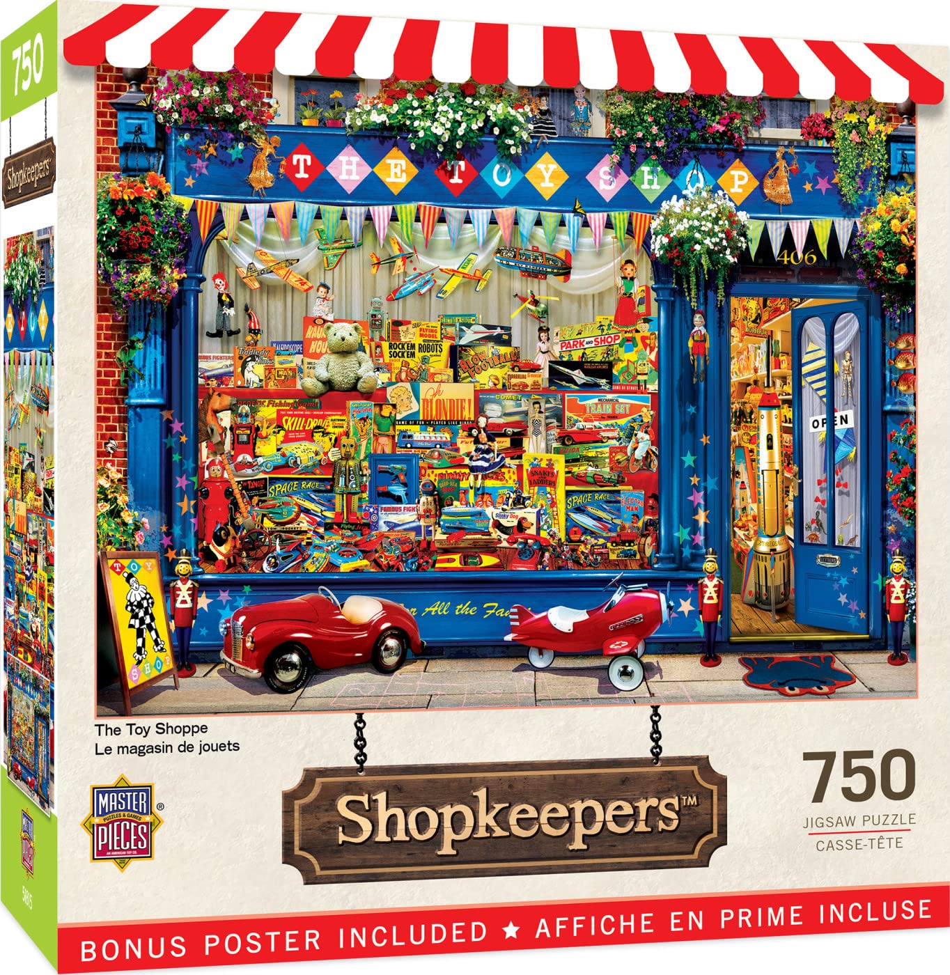 Masterpieces 750 piece puzzle box shows matte finish for glare-free puzzling.