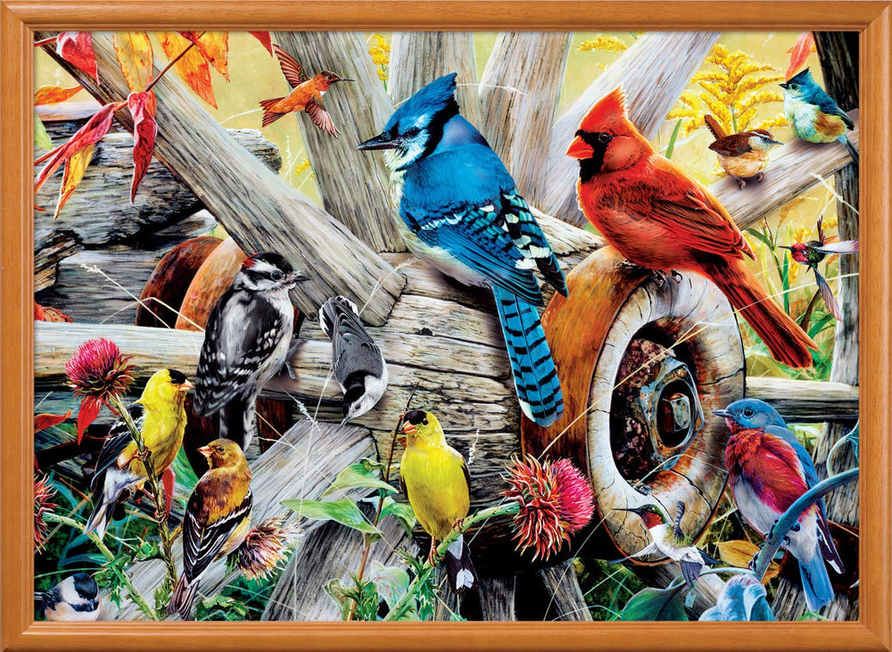 MasterPieces Backyard Birds puzzle in progress for relaxing evenings