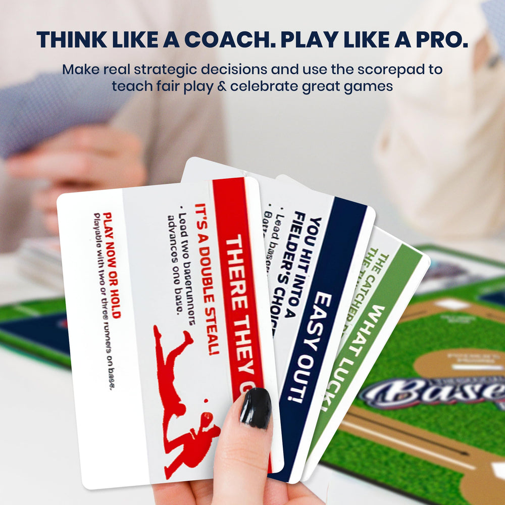 Masterpieces Baseball Dice Board Game dice and game cards showing pitches and hits