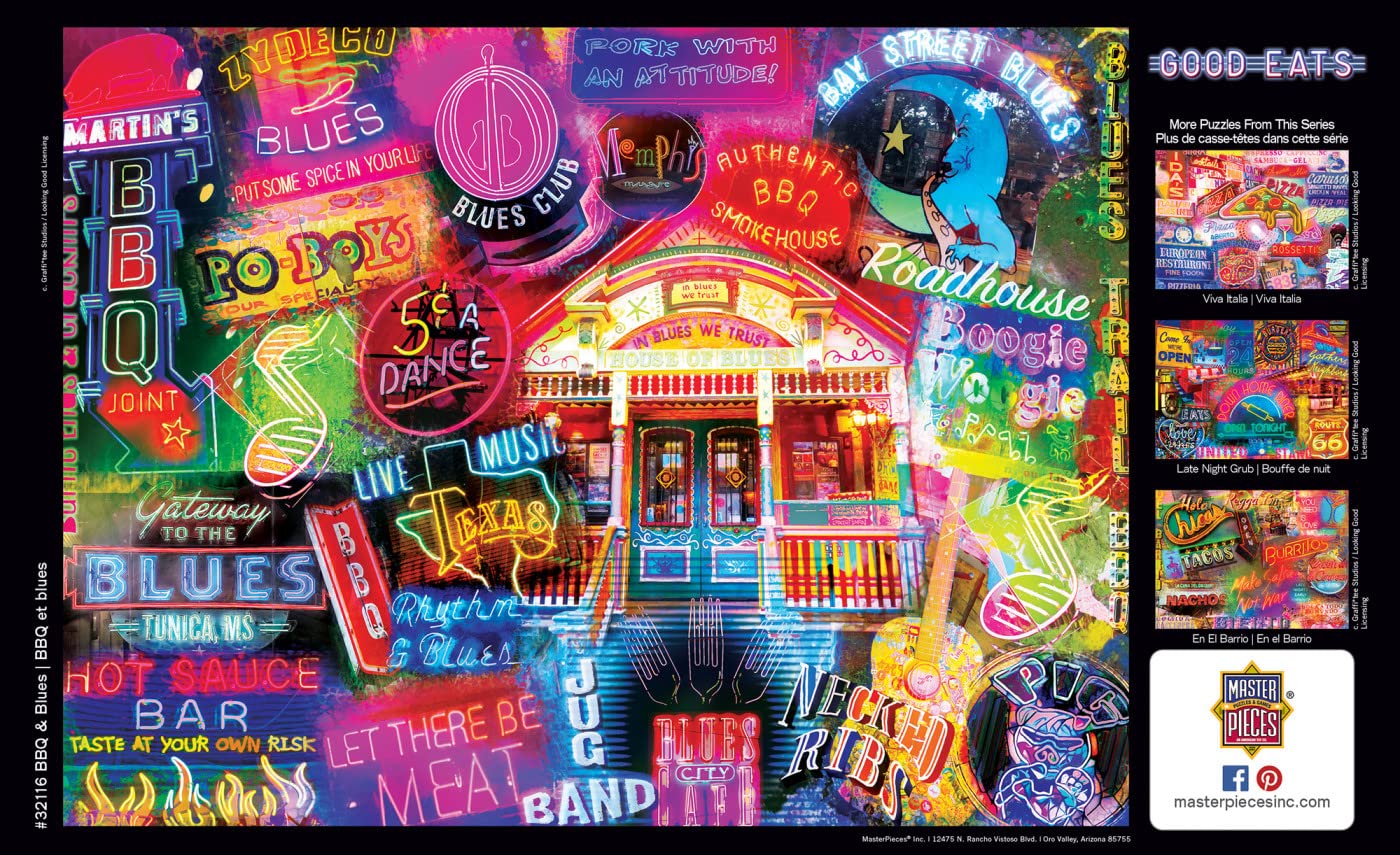MasterPieces BBQ & Blues puzzle interlocking pieces close-up highlighting durable cuts.