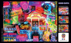 MasterPieces BBQ & Blues puzzle table scene for family activity.