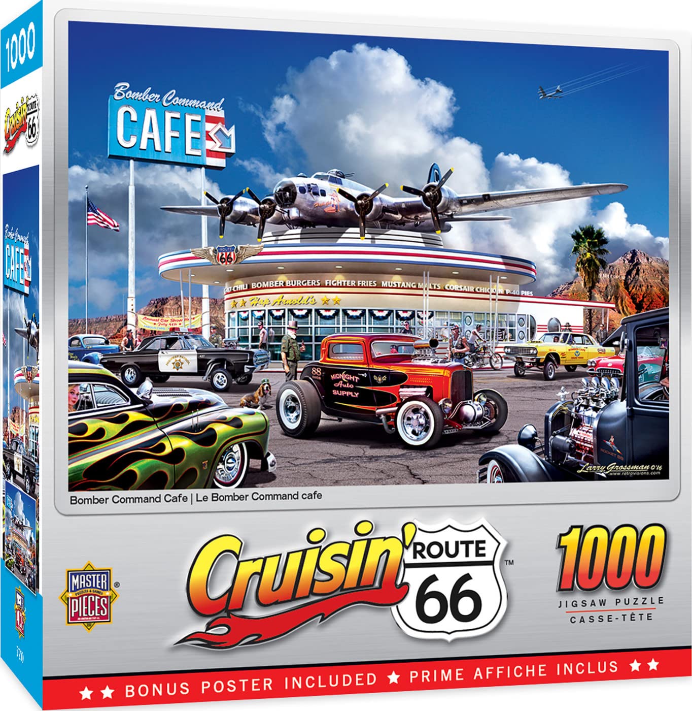 MasterPieces Bomber Command Café puzzle box shown, highlighting the starter set for family puzzle night.