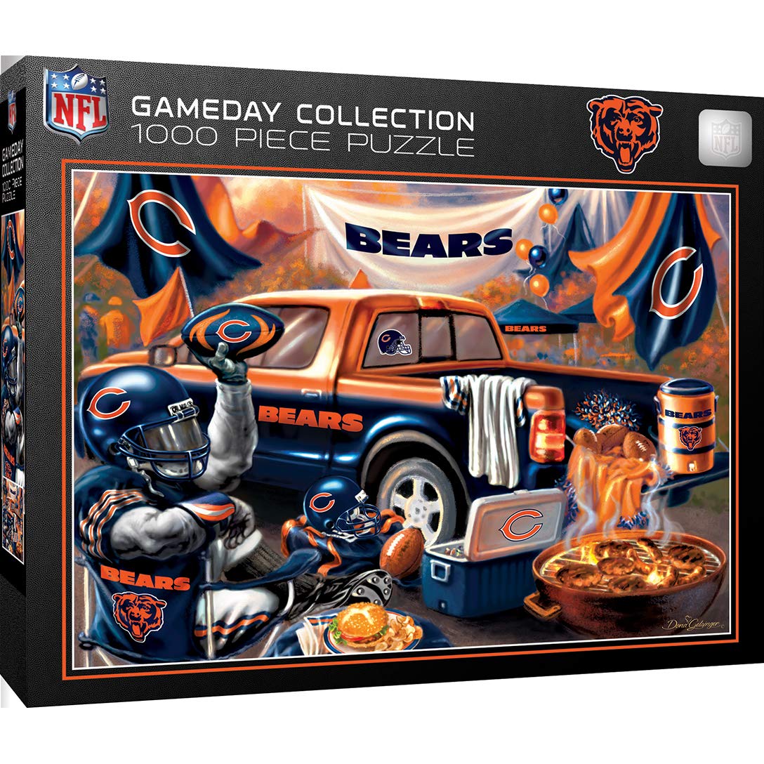 MasterPieces Chicago Bears puzzle box shows official logo for authentic game-night fun
