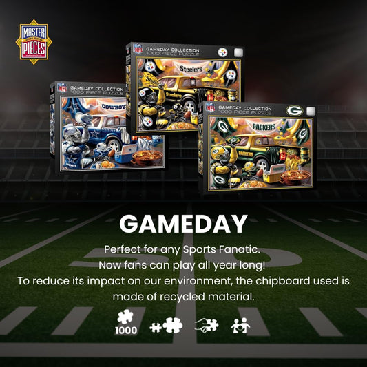 MasterPieces Chicago Bears puzzle pieces close-up reveals interlocking quality for easy assembly