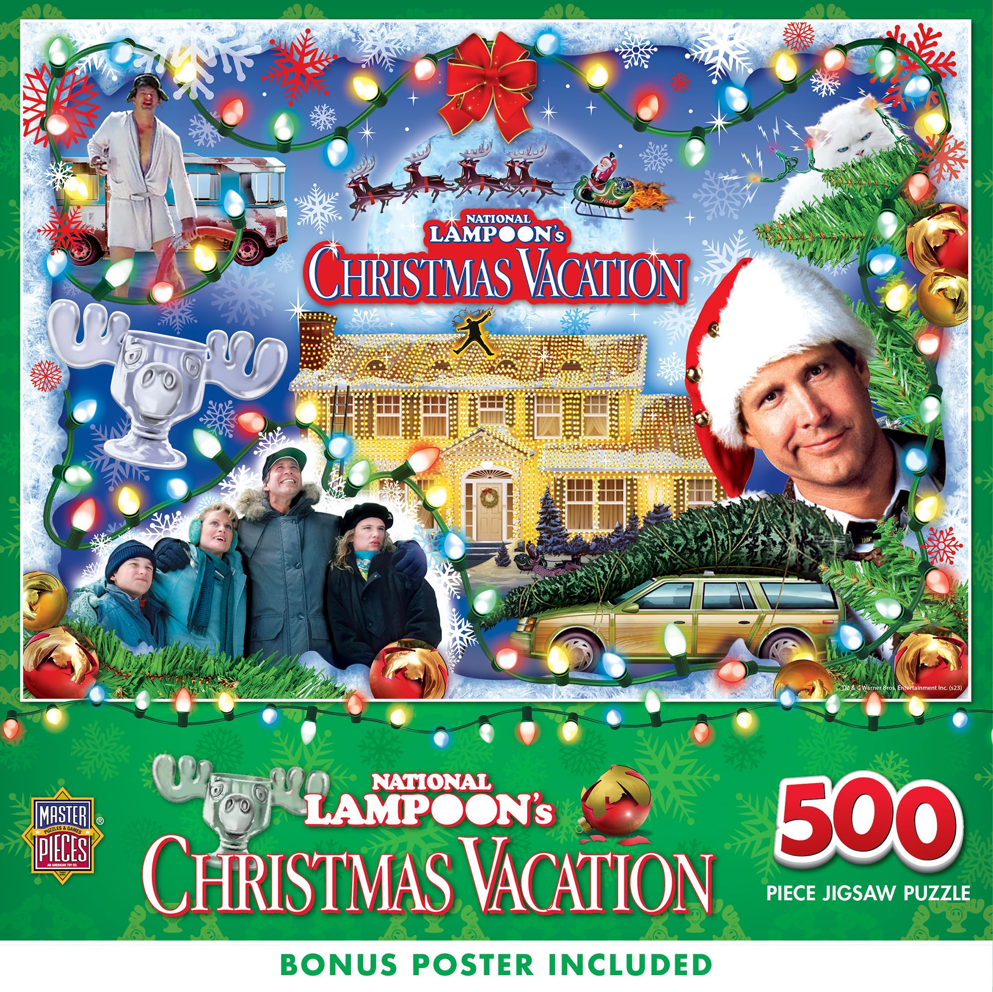 MasterPieces Christmas Vacation scene assembly highlights puzzle night fun.