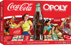 MasterPieces Coca-Cola Opoly board with vintage ads for family game night.