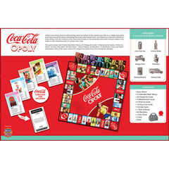 MasterPieces Coca-Cola Opoly vintage art cards with back-of-card trivia.