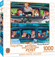 MasterPieces Coming and Going box on table invites a relaxing family puzzle night
