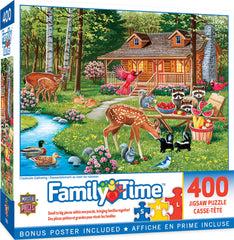 MasterPieces Creekside Gathering puzzle box and pieces suitable for family night and focused play