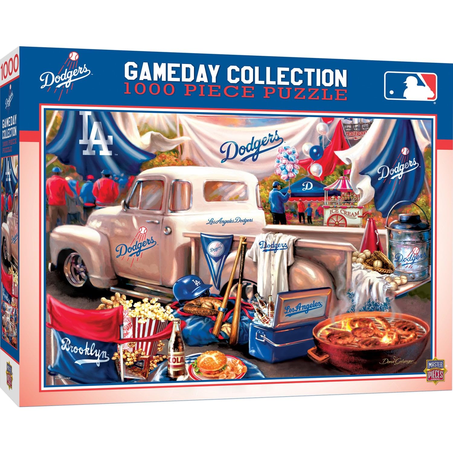 MasterPieces Dodgers Gameday puzzle image with bold team colors for an engaging solving experience
