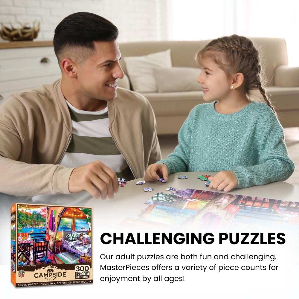 MasterPieces puzzle includes full-color reference poster to guide your campsite scene.