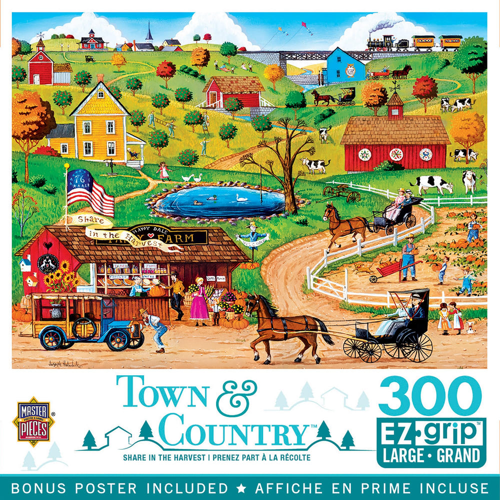 MasterPieces EZ Grip harvest-scene puzzle; easy-to-handle pieces for family puzzle night.