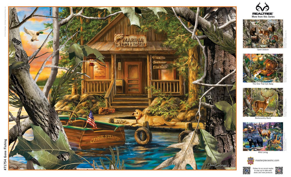 MasterPieces Gone Fishing bonus poster helps guide solving.