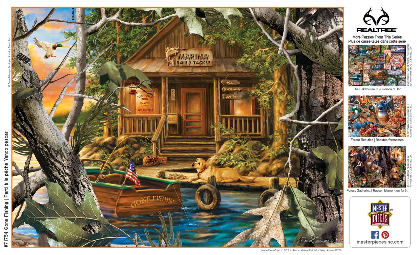 MasterPieces Gone Fishing puzzle with matte finish reduces glare during puzzling.