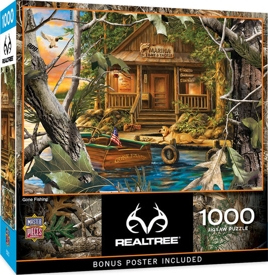 MasterPieces Gone Fishing puzzle box front, ideal gift for puzzle lovers.