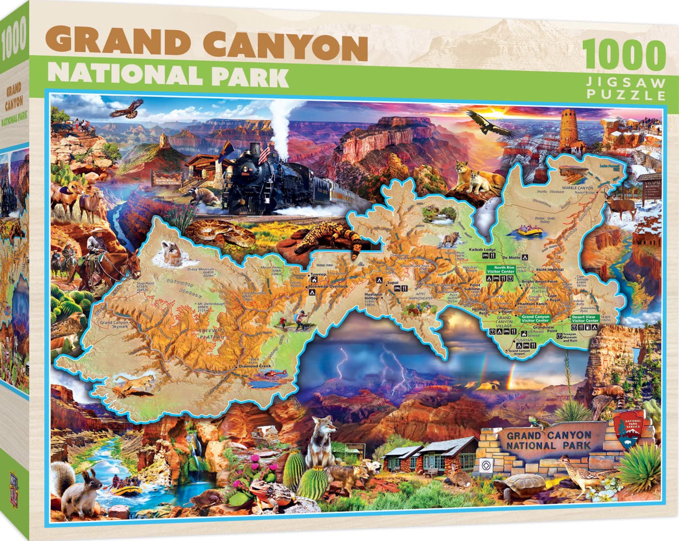 MasterPieces Grand Canyon map puzzle reveals vast canyon views for engaging family puzzle sessions.