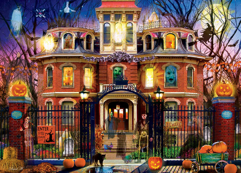 MasterPieces Haunted House on the Hill puzzle pieces, ideal for collaborative solving and gifting.