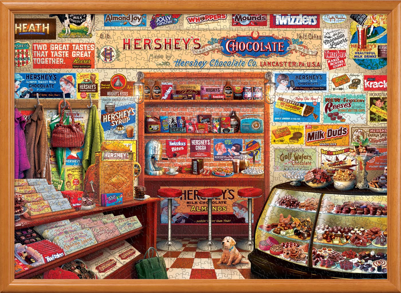 MasterPieces Hershey's Candy Shop thick-board construction supports durable puzzling.
