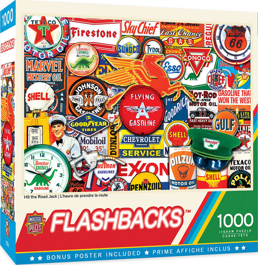MasterPieces Hit the Road Jack puzzle shows a nostalgic diner scene, ideal for family evenings.