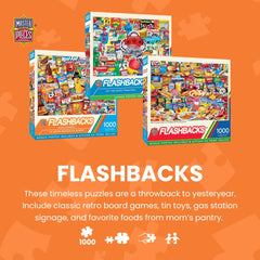 MasterPieces Hit the Road Jack features vintage gasoline signs, perfect for a retro home decor mood board.