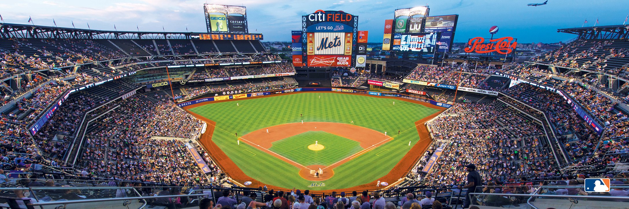 MasterPieces Mets panoramic image behind home plate shown in stadium-wide view for immersive puzzle sessions.