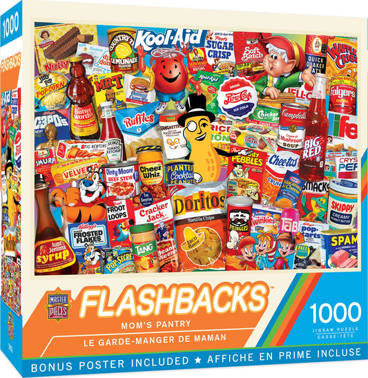 MasterPieces Mom's Pantry puzzle box front shows nostalgic artwork for family fun