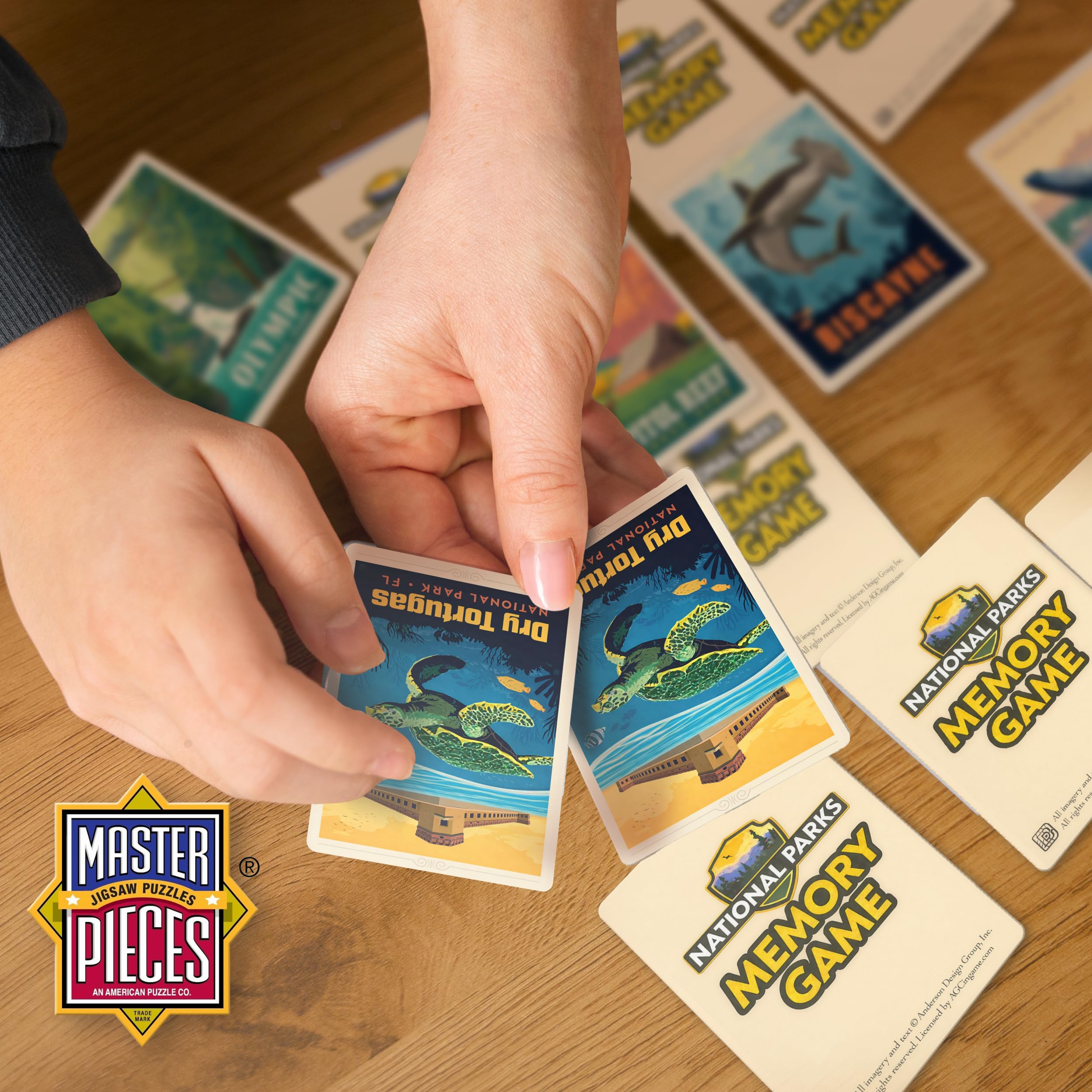Masterpieces National Parks Memory Game card array showing park illustrations for memory matching