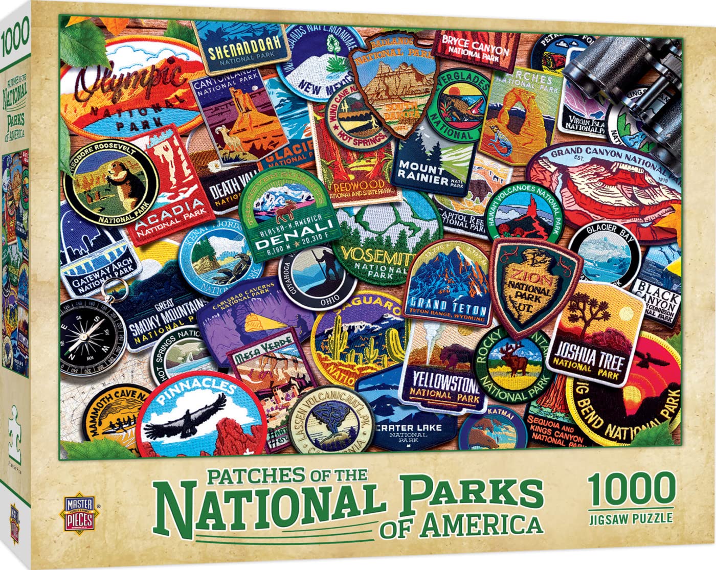 MasterPieces National Parks Patches puzzle box front with park badges, ideal gift
