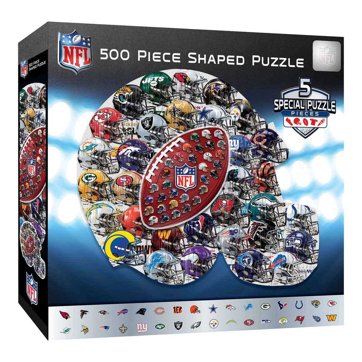 MasterPieces NFL Drip Art helmet puzzle front view for immersive game-night entertainment.
