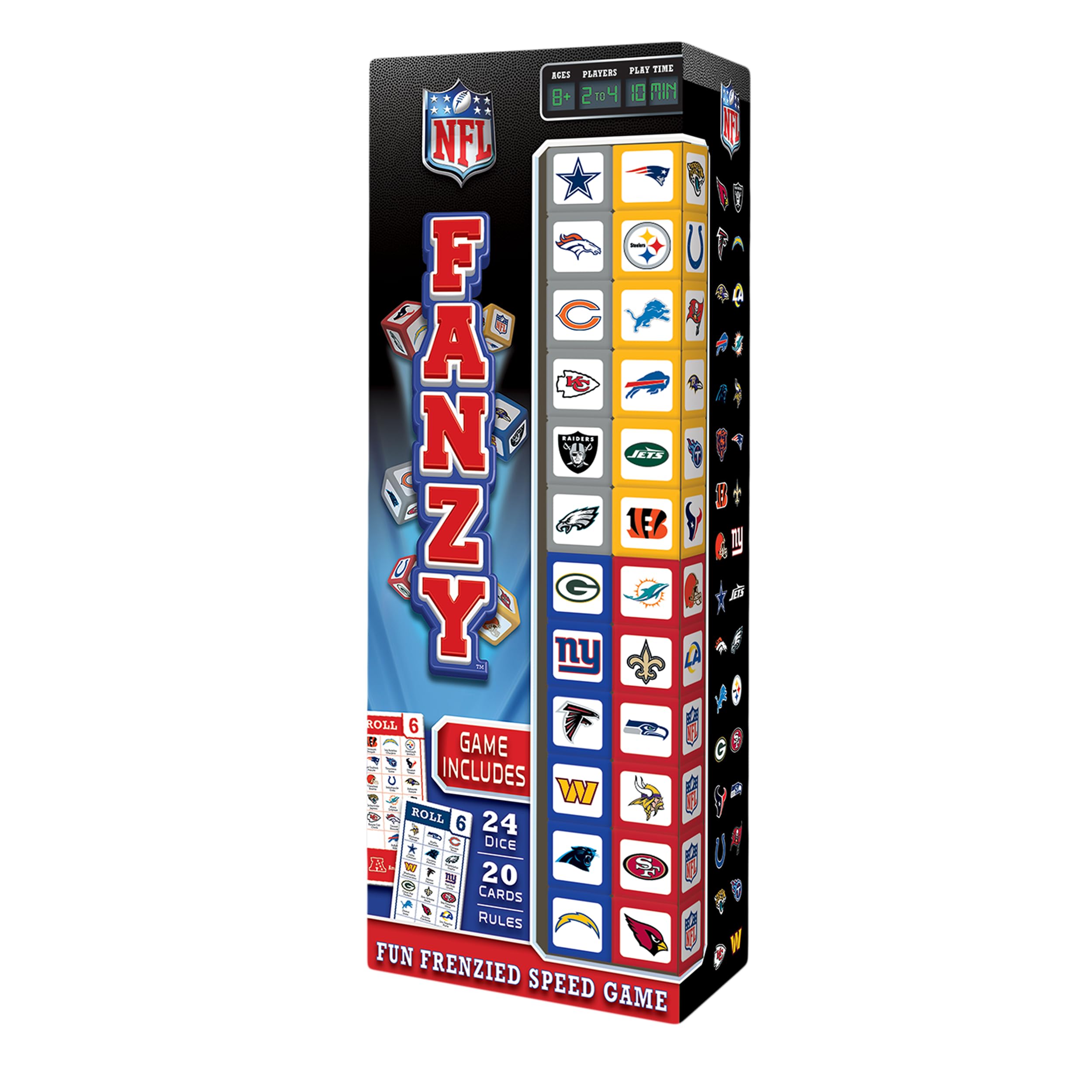 MasterPieces NFL Fanzy Dice on table for quick thinking during family game night