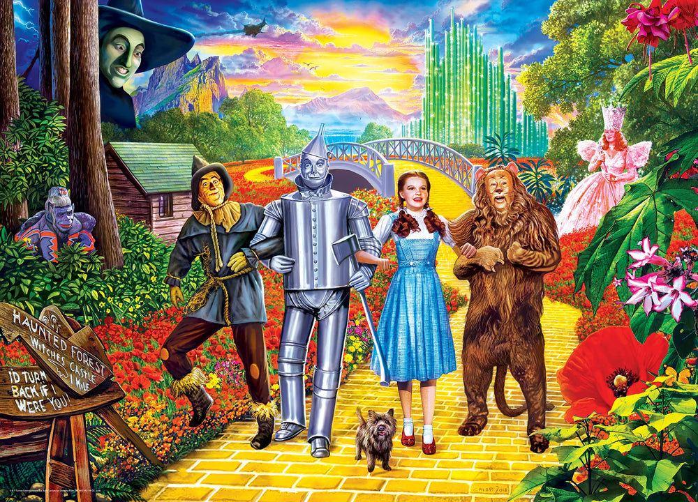 MasterPieces Off To See The Wizard puzzle pieces scattered, inviting a cozy challenge.