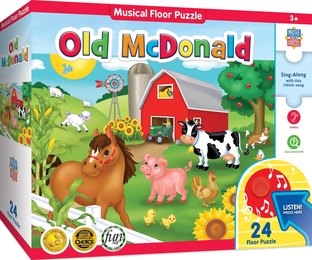 MasterPieces Old McDonald singalong floor puzzle, vibrant art and interactive sound for engaging play.