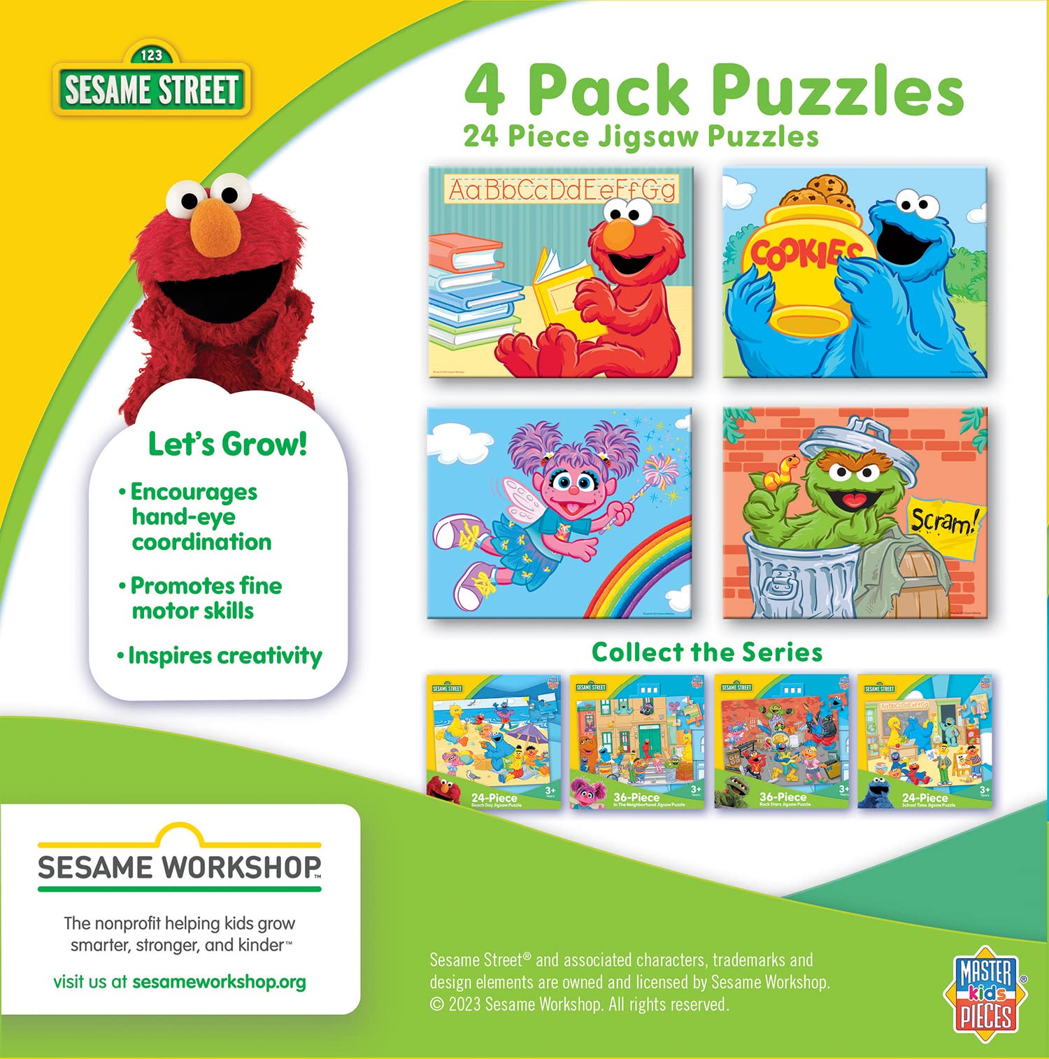 MasterPieces Oscar the Grouch puzzle 8x10: durable pieces fit small hands for easy, engaging practice