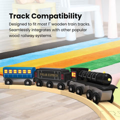MasterPieces Polar Express wooden train on track setup durable design for family play