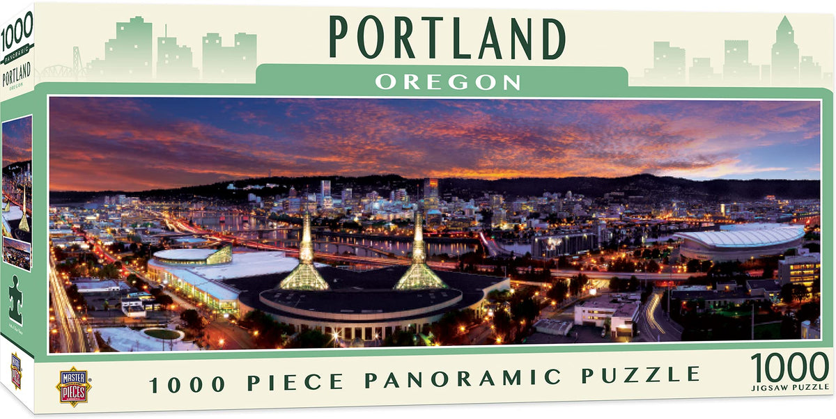 MasterPieces Portland Skyline panoramic puzzle showing cityscape for family bonding