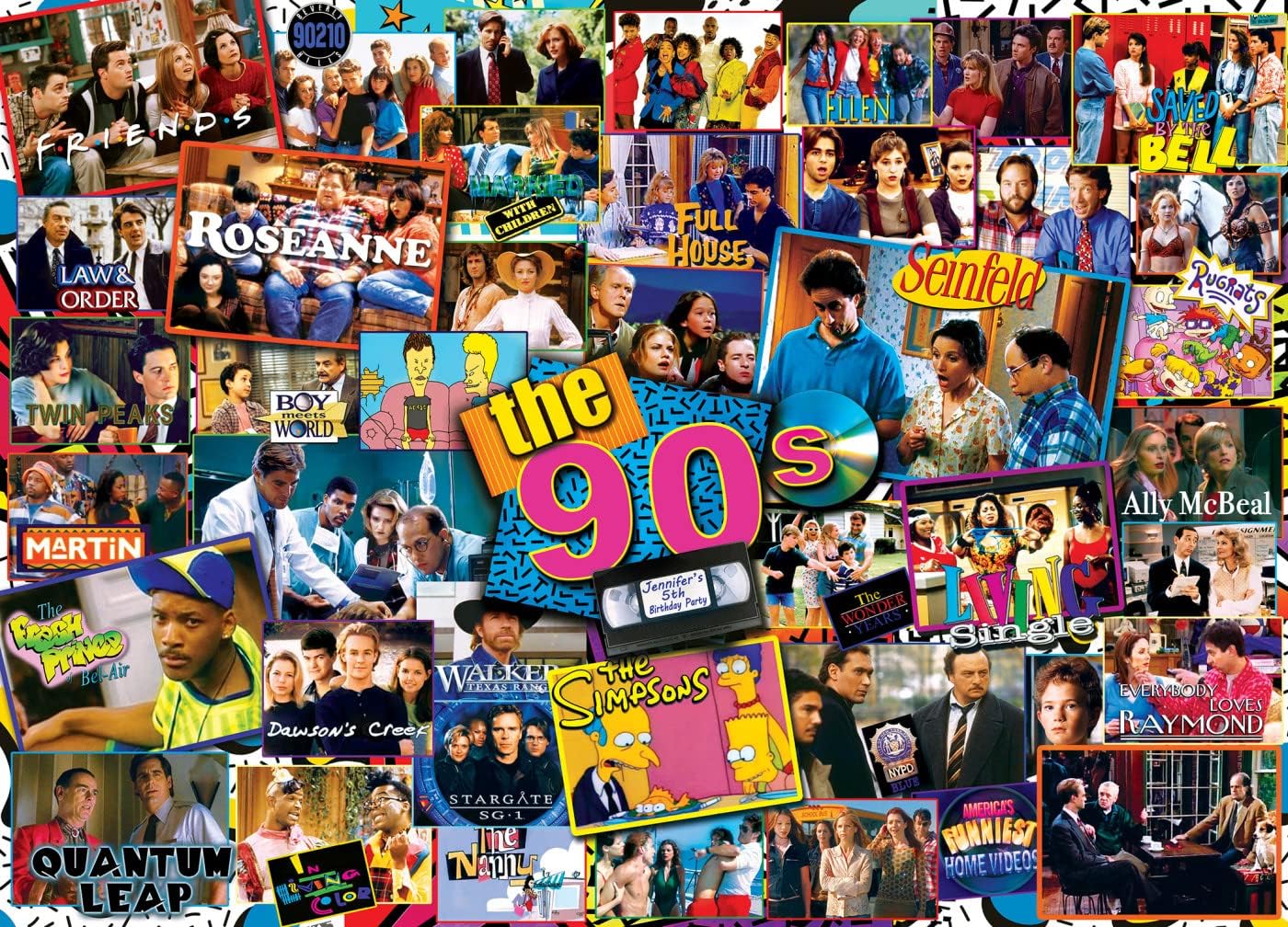 MasterPieces 90s TV show collage sparks conversation and nostalgic reminiscence during family nights.