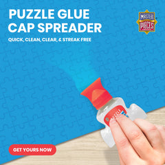 MasterPieces Puzzle Glue all-in-one bottle simplifies sealing and display.