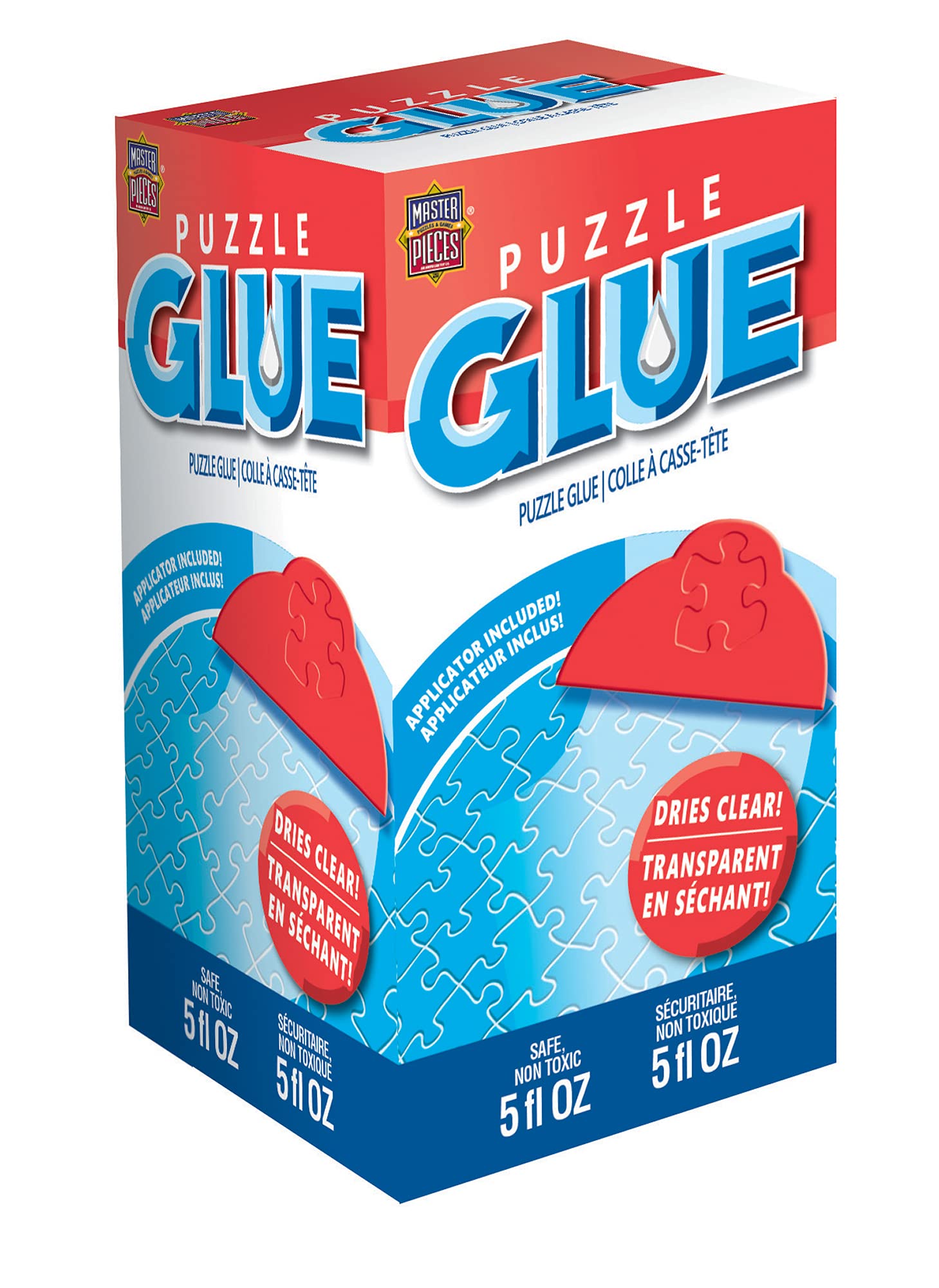 MasterPieces puzzle glue applicator demonstrates easy, even application for puzzle preservation.