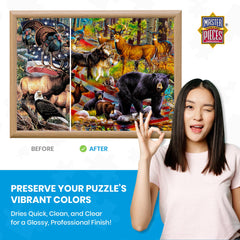 MasterPieces Puzzle Glue clear dries quickly to a glossy finish.