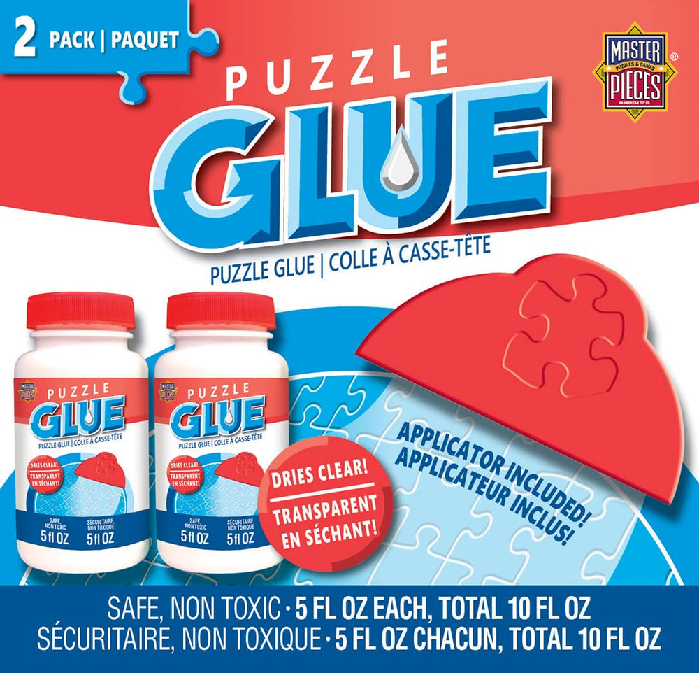 MasterPieces puzzle glue with wide spreader for even, no-streak application.